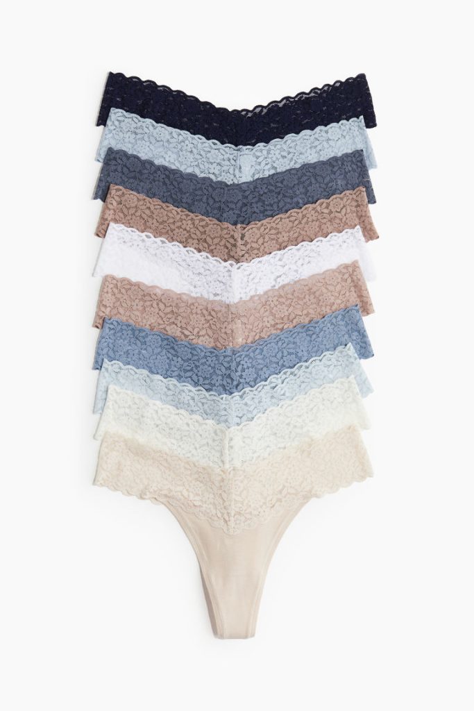 H & M - Set van 10 kanten slips - Thong - Blauw