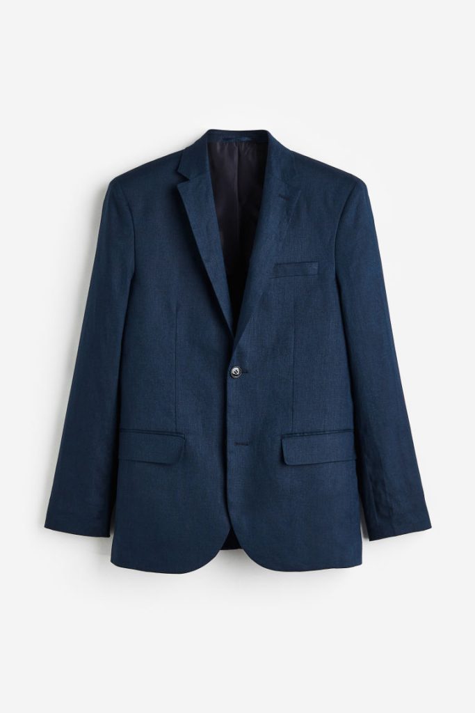 H & M - Linnen colbert - Slim Fit - Blauw