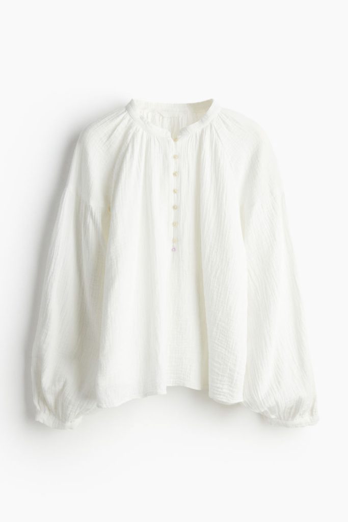 H & M - Blouse van mousseline met ballonmouwen - Wit