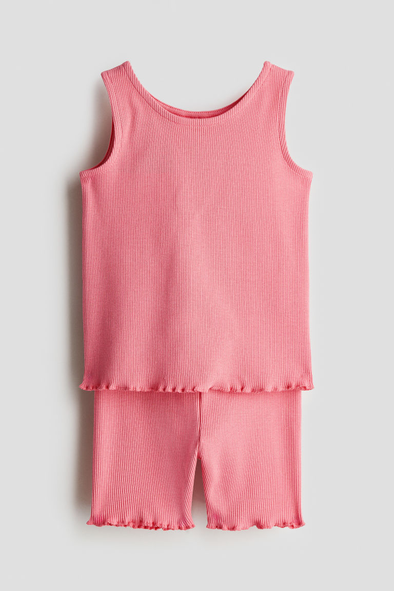 H & M - Tweedelige set van katoenen ribtricot - Roze