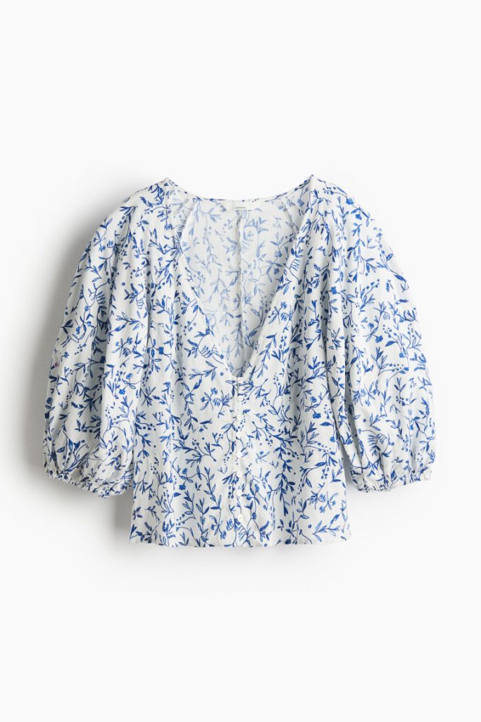 H & M - Blouse van linnenmix - Wit