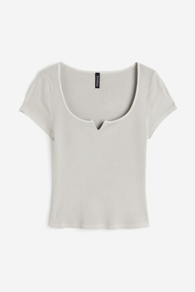 H & M - Geribde top met gewassen look - Grijs