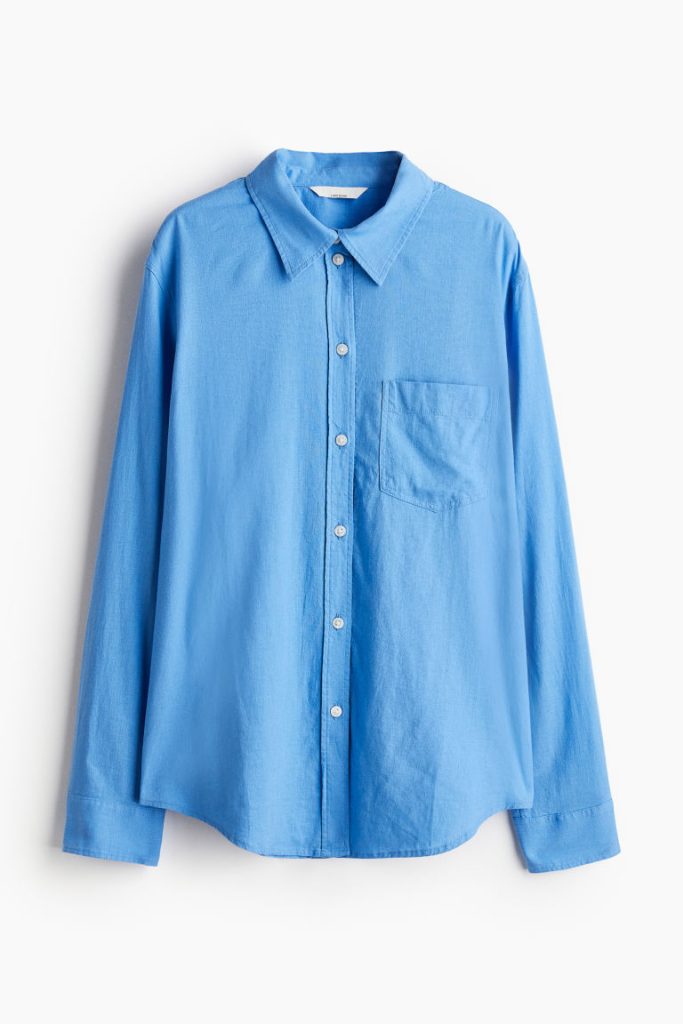 H & M - Overhemdblouse van linnenmix - Blauw