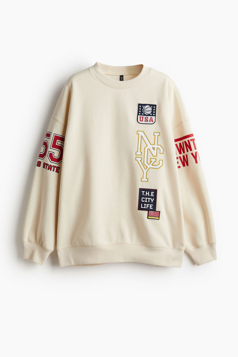 H & M - Oversized sweater met print - Beige