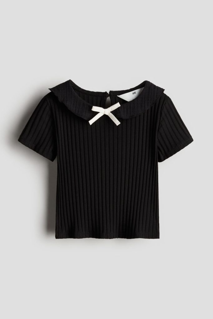 H & M - Ribgebreide top met kraag - Zwart