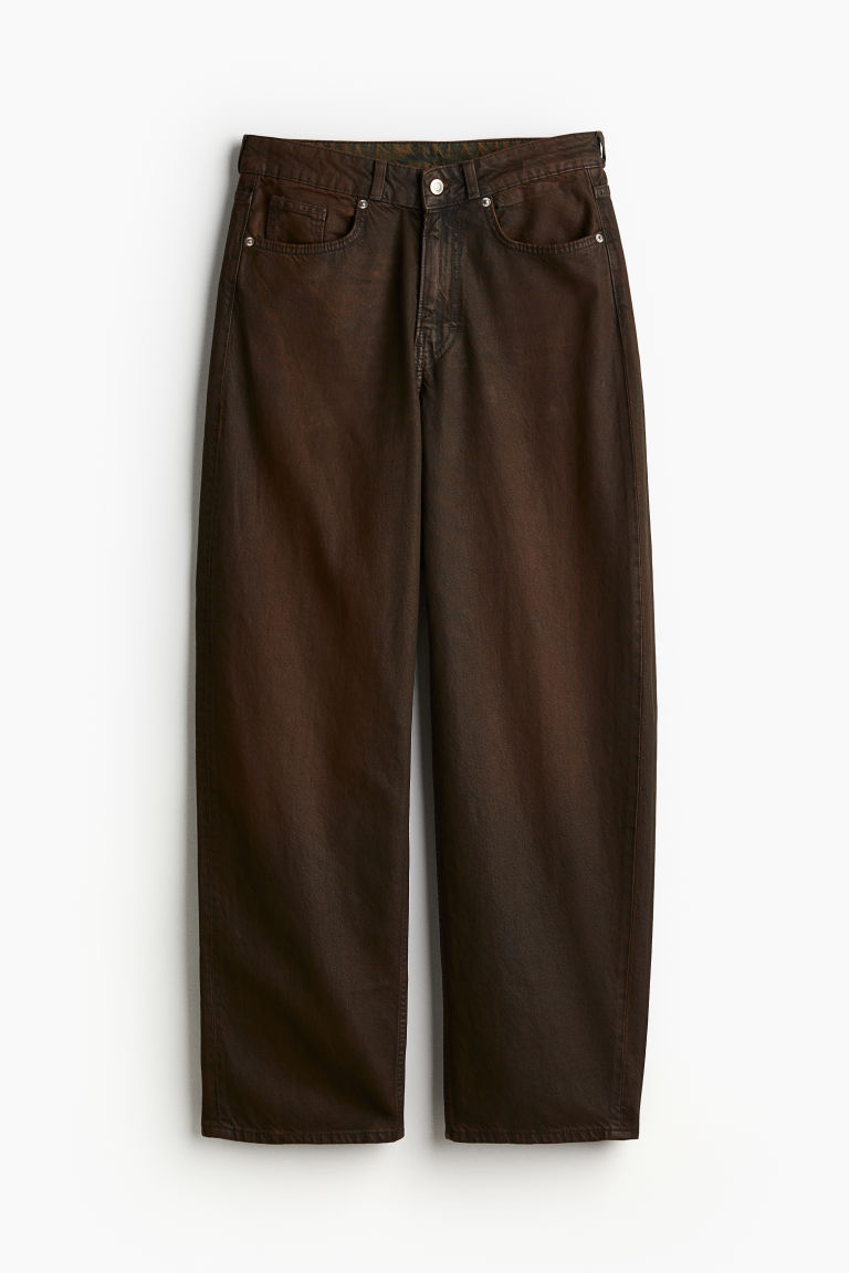 H & M - Twill broek met coating - Bruin