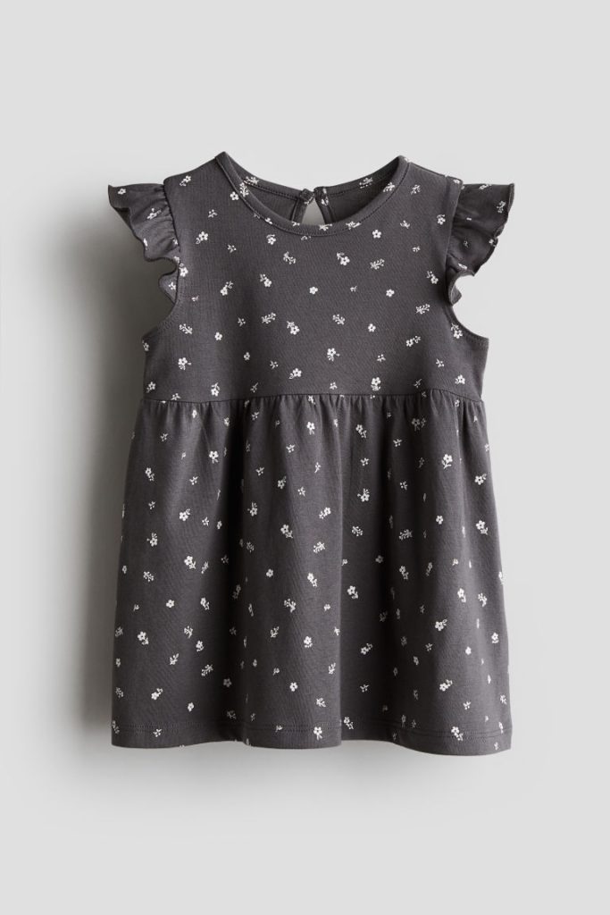 H & M - Tricot jurk met volants - Grijs