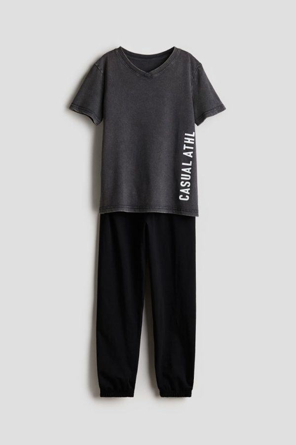 H & M - Pyjama van katoenen tricot - Zwart