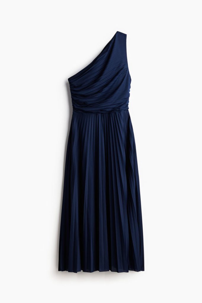 H & M - Geplisseerde one-shoulderjurk - Blauw