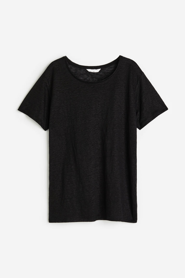 H & M - T-shirt van linnen tricot - Zwart