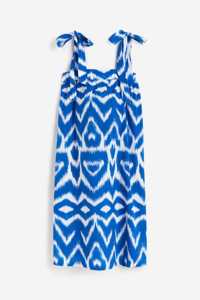 H & M - Katoenen jurk met strikbandjes - Blauw