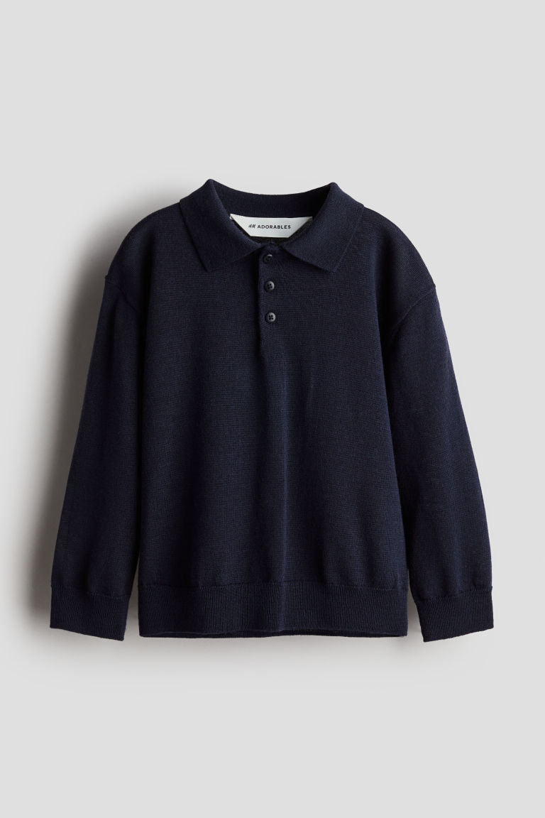 H & M - Fijngebreide wollen polotrui - Blauw