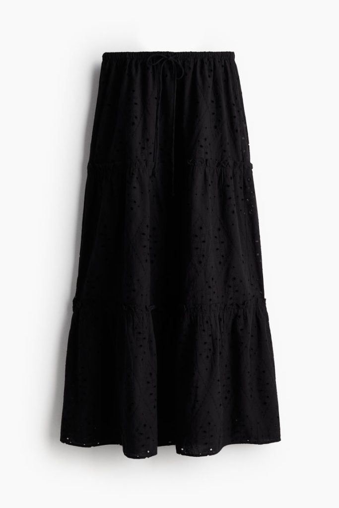 H & M - Rok met broderie anglaise - Zwart