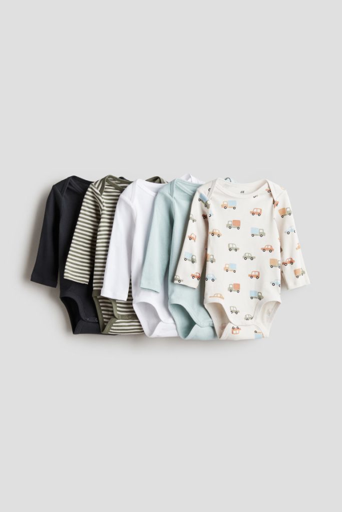 H & M - Set van 5 rompers met lange mouwen - Grijs