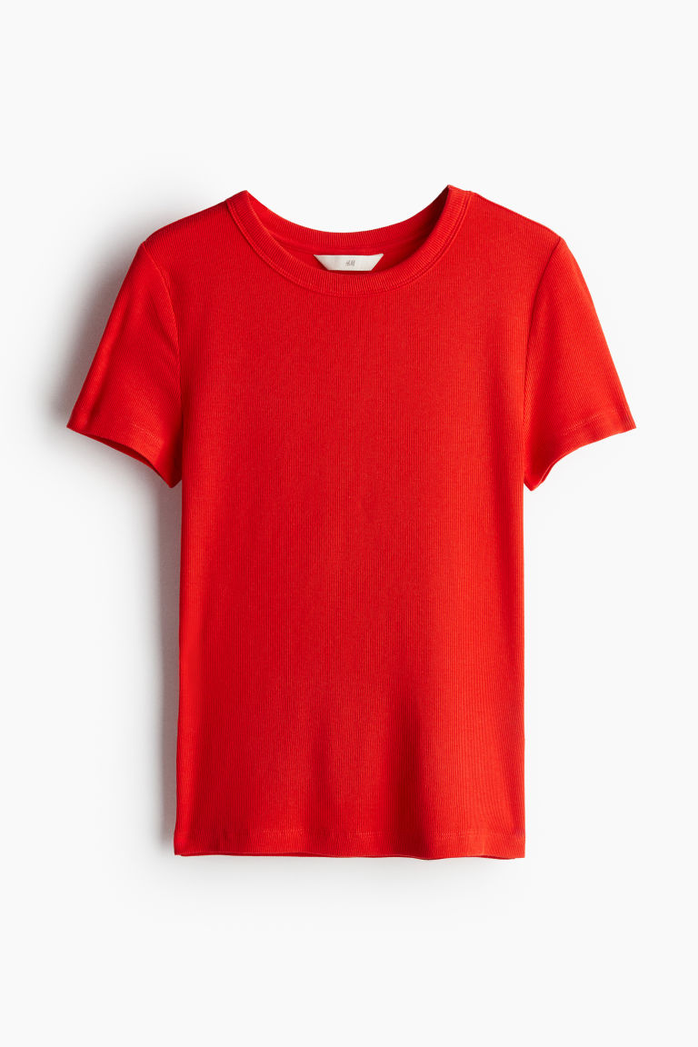 H & M - Geribd T-shirt van modalmix - Rood