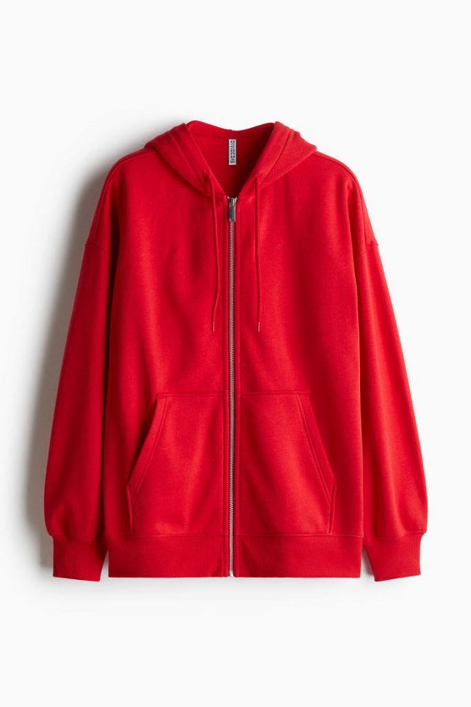 H & M - Oversized capuchonvest met rits - Rood