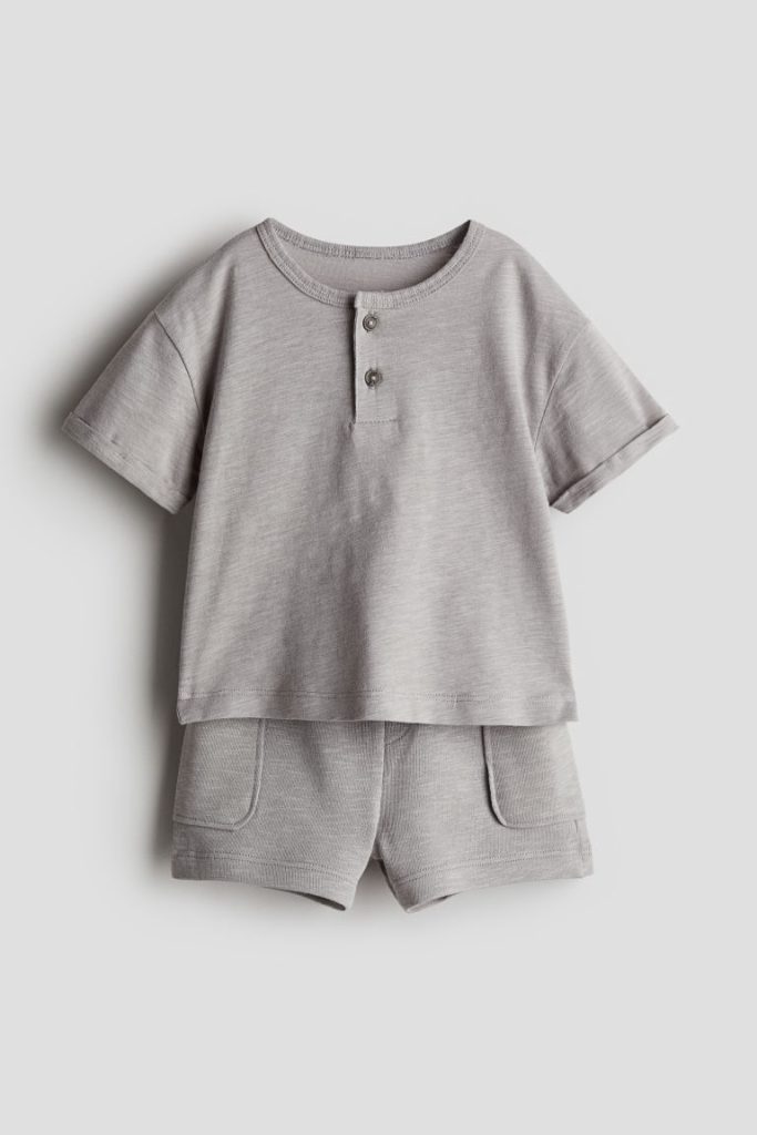 H & M - Tweedelige set van katoenen tricot - Grijs