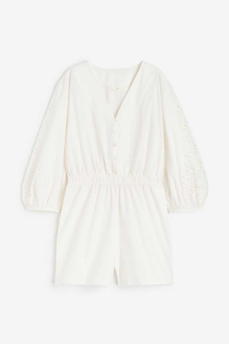 H & M - Korte jumpsuit met broderie anglaise - Wit