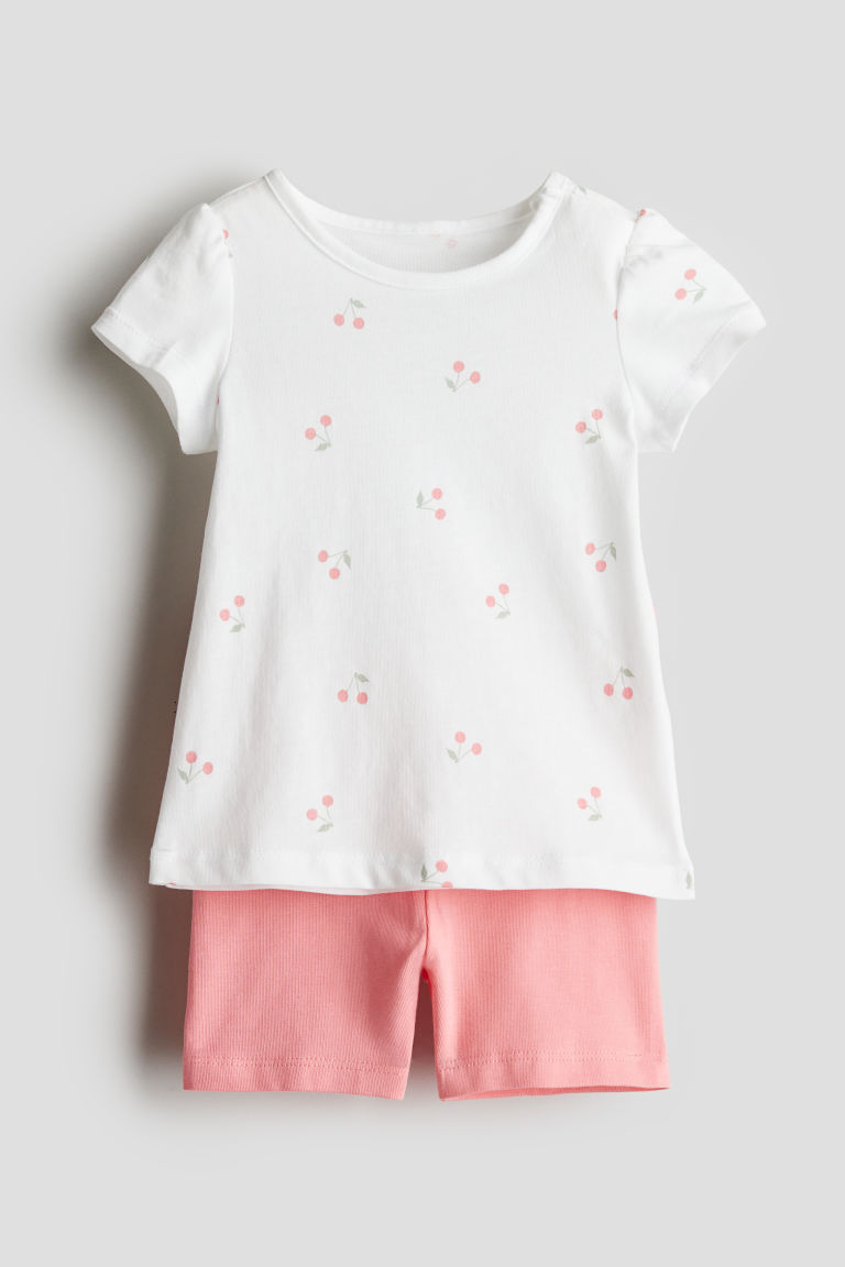 H & M - Tweedelige set van katoenen tricot - Roze