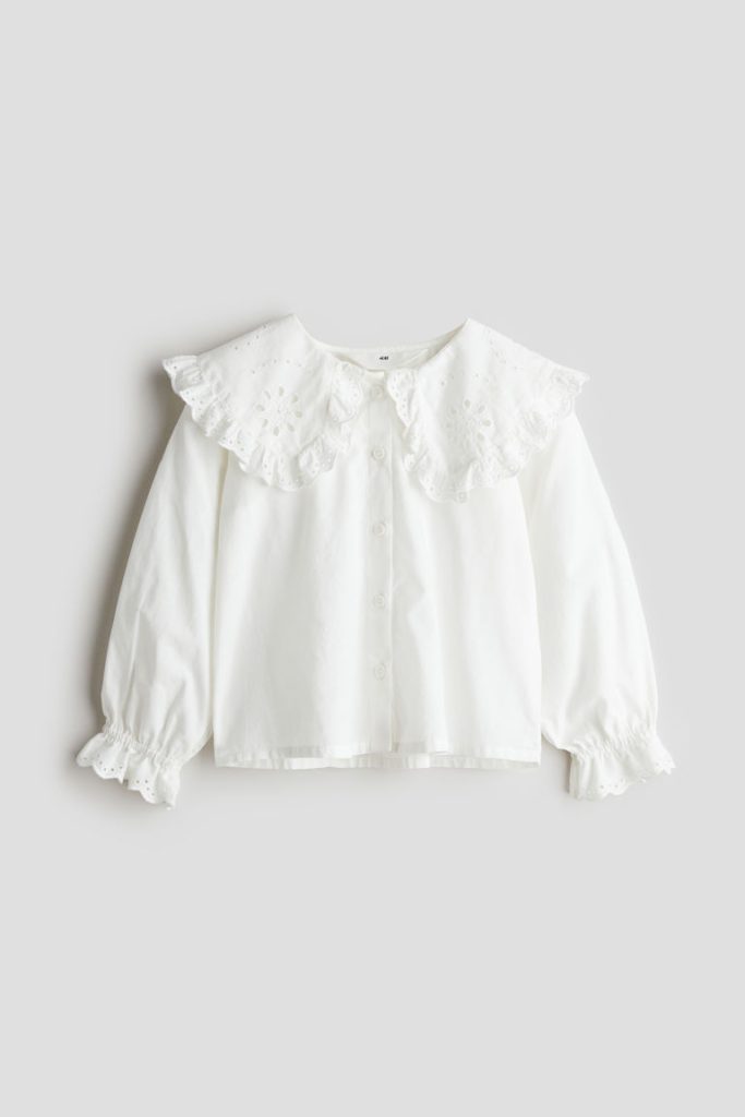 H & M - Katoenen blouse met kraag - Wit