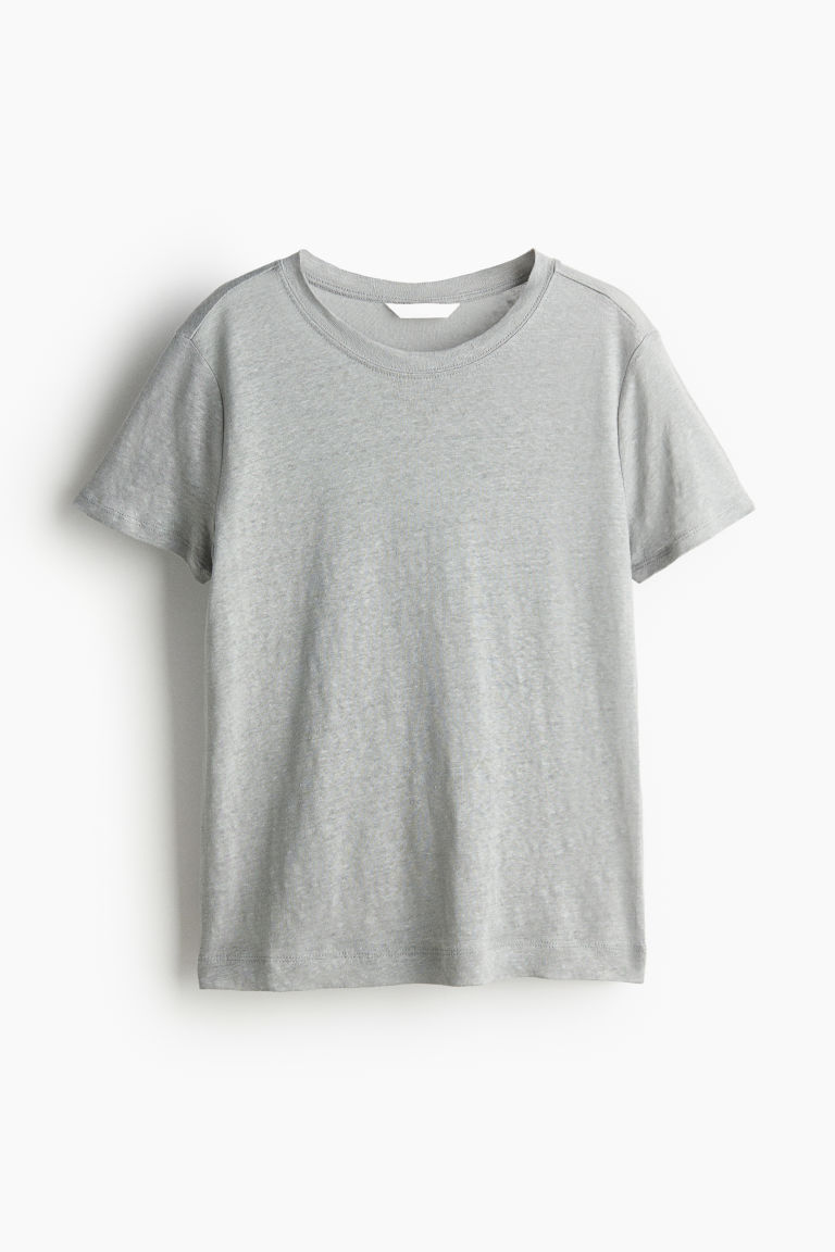 H & M - Linnen T-shirt - Grijs