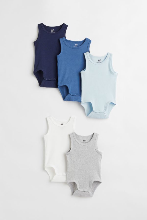 H & M - Set van 5 katoenen rompers - Blauw