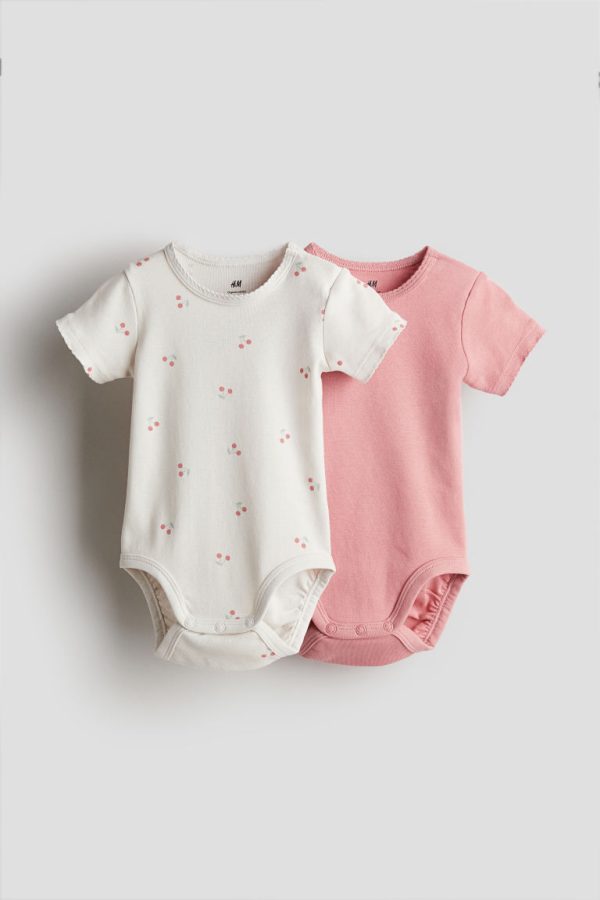 H & M - Set van 2 rompers met korte mouwen - Roze