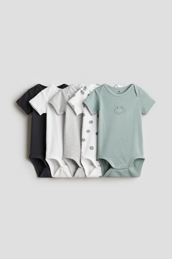 H & M - Set van 5 katoenen rompers - Groen