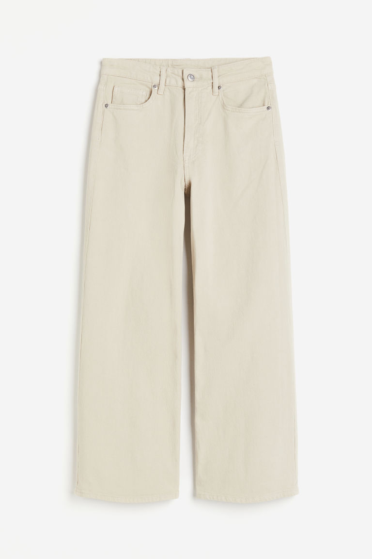 H & M - Wide High Cropped Jeans - Wit