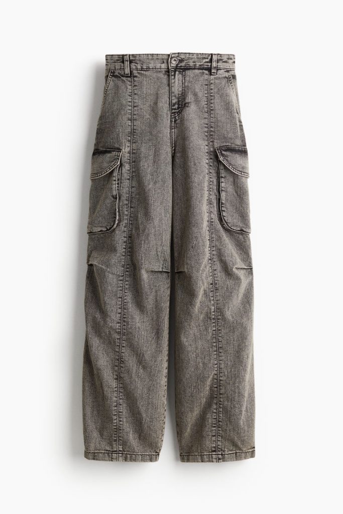 H & M - Baggy Low Cargo Jeans - Grijs