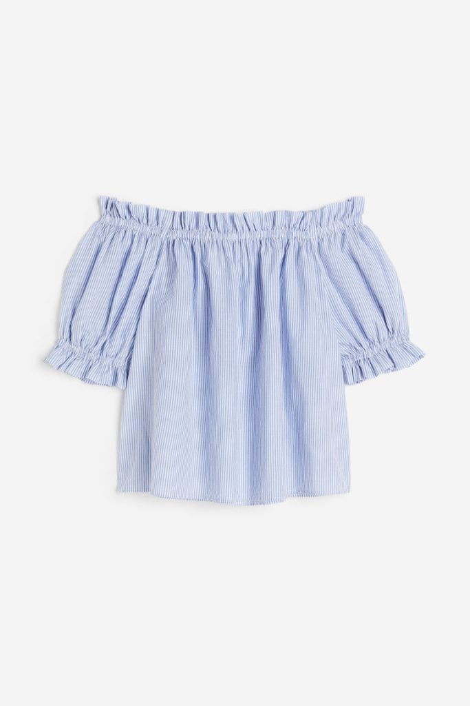 H & M - Off-the-shouldertop met volants - Blauw