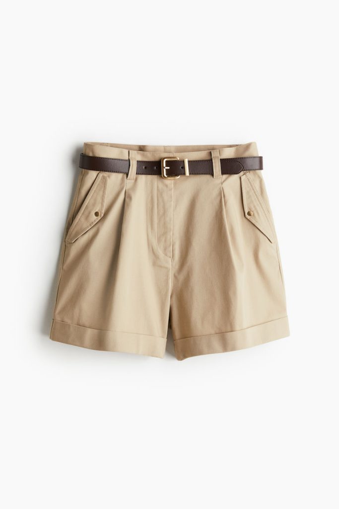 H & M - Utilityshort met ceintuur - Beige