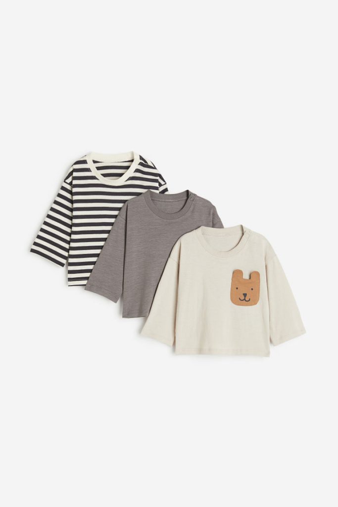 H & M - Set van 3 T-shirts van katoenen tricot - Bruin