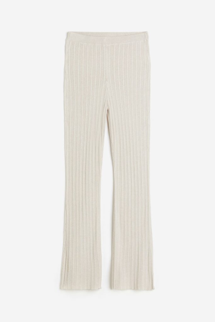 H & M - Rib-knit flared trousers - Beige