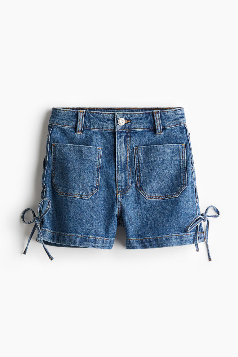 H & M - Denim short met rijgdetails - Blauw