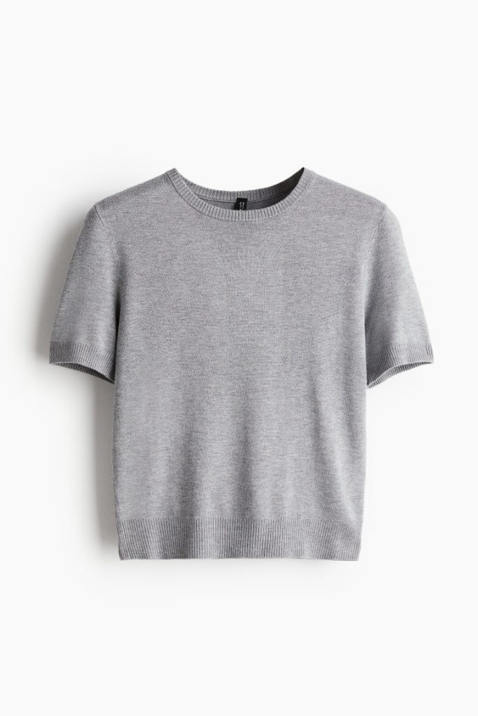 H & M - Fijngebreid T-shirt - Grijs