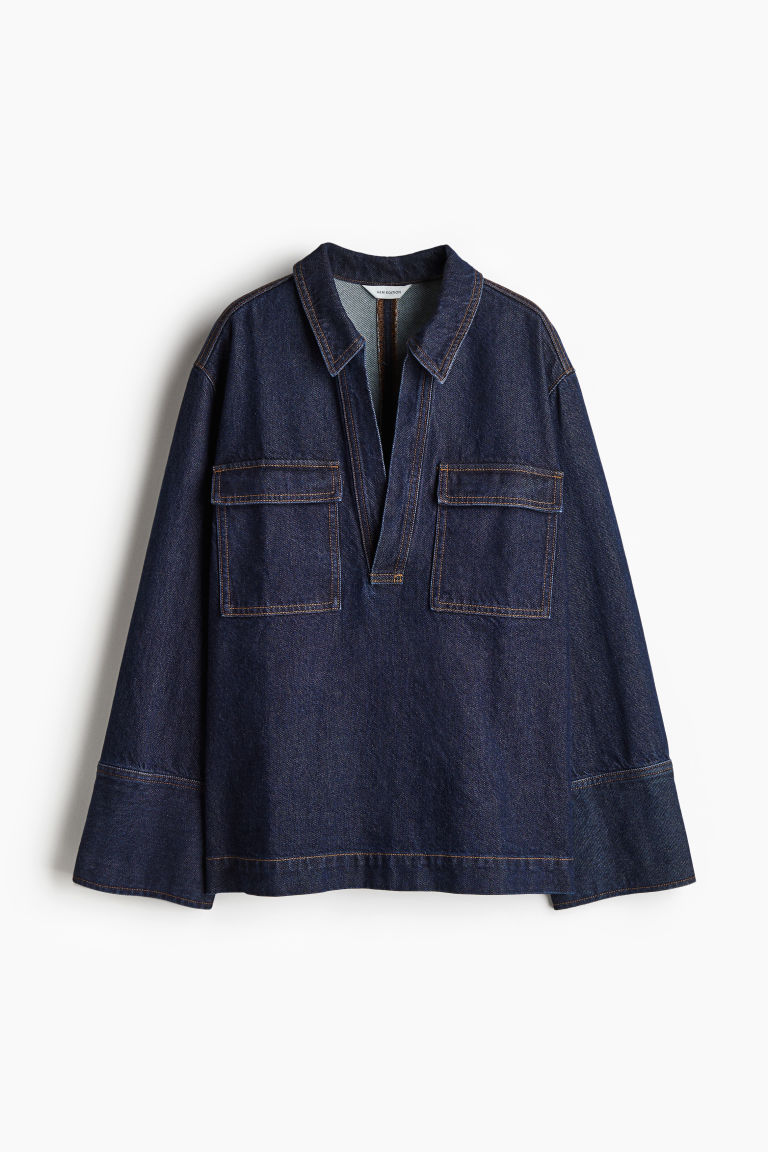 H & M - Denim popover-blouse - Blauw