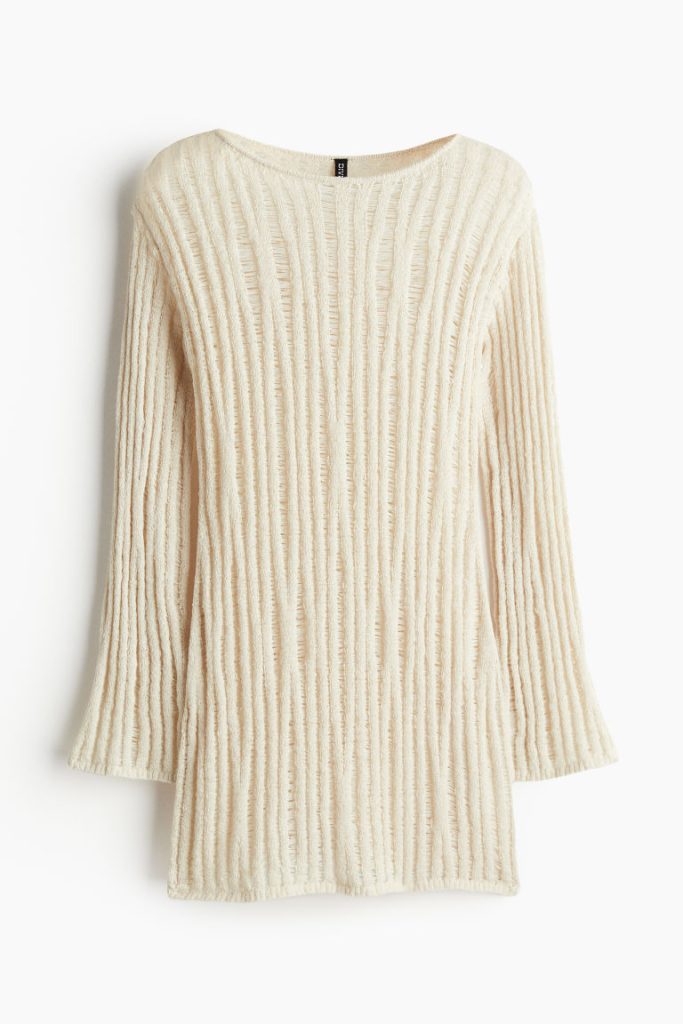 H & M - Gebreide mini-jurk met laddersteekdetails - Beige