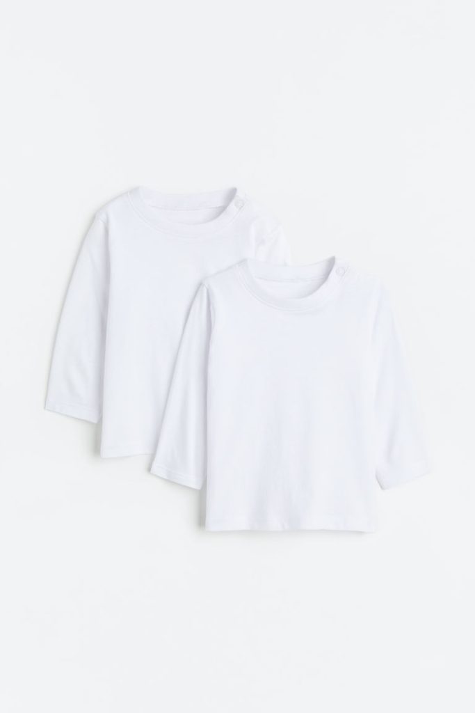 H & M - Set van 2 tricot shirts met lange mouwen - Wit