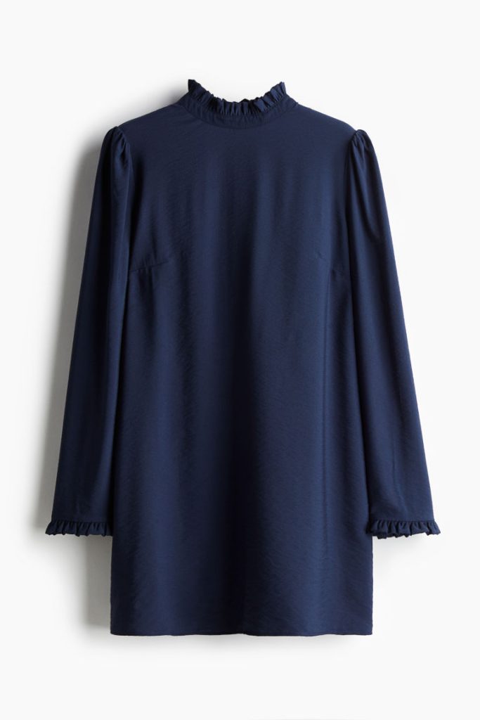 H & M - Tricot jurk met volant - Blauw