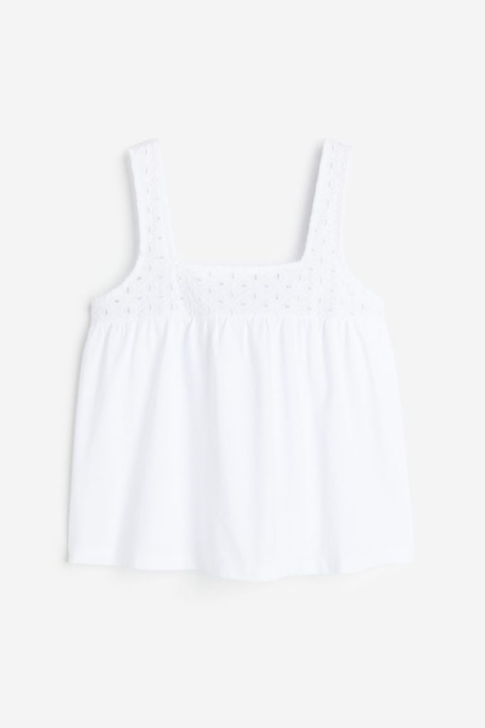 H & M - Top met broderie anglaise - Wit