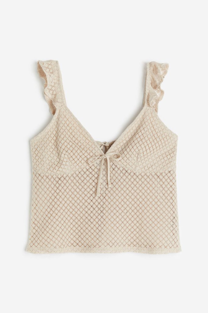 H & M - Tricot top met geknoopt detail - Beige