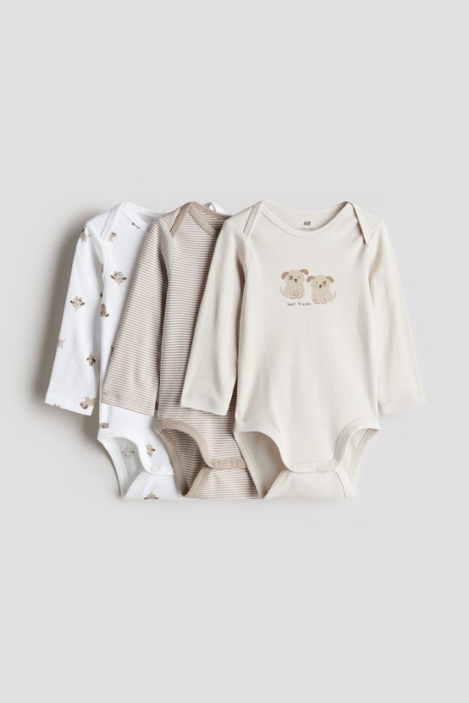 H & M - Set van 3 rompers met lange mouwen - Beige