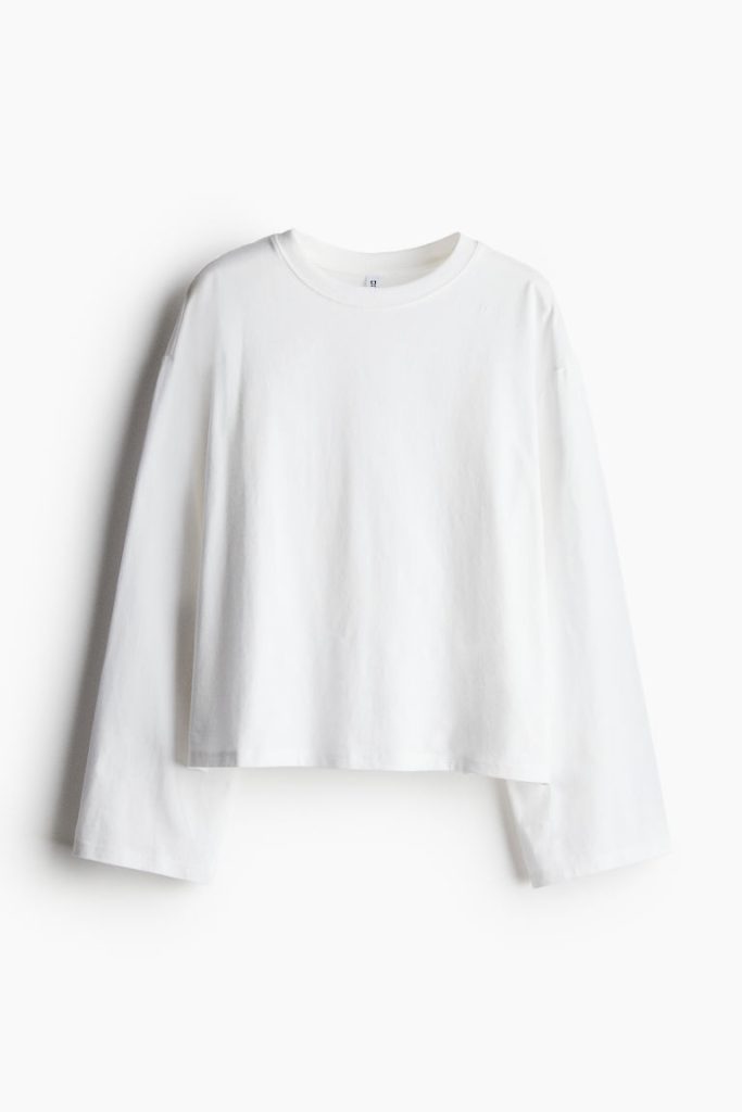 H & M - Katoenen top met lange mouwen - Wit