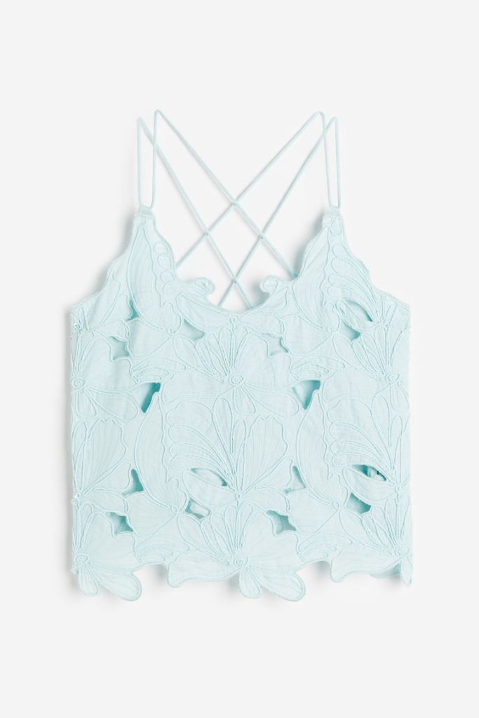 H & M - Top met borduursel - Turquoise