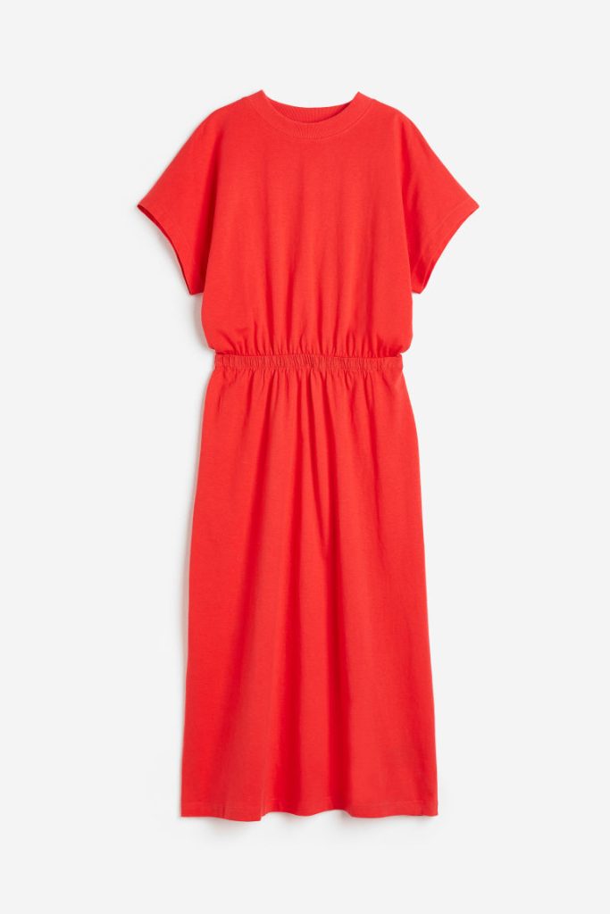 H & M - Tricot jurk met gesmokte taille - Rood