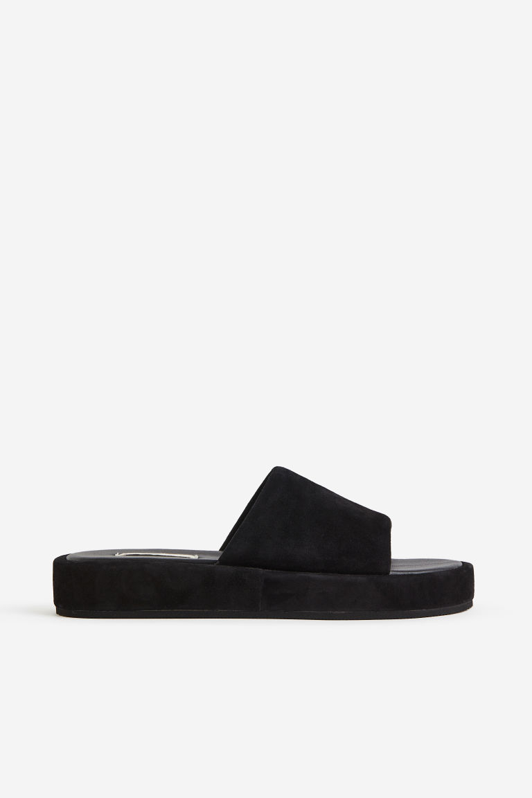 H & M - Suède slippers - Zwart