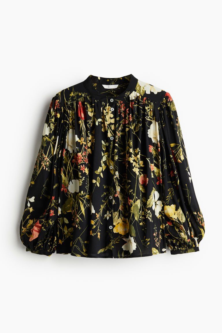 H & M - Blouse met ballonmouwen - Zwart