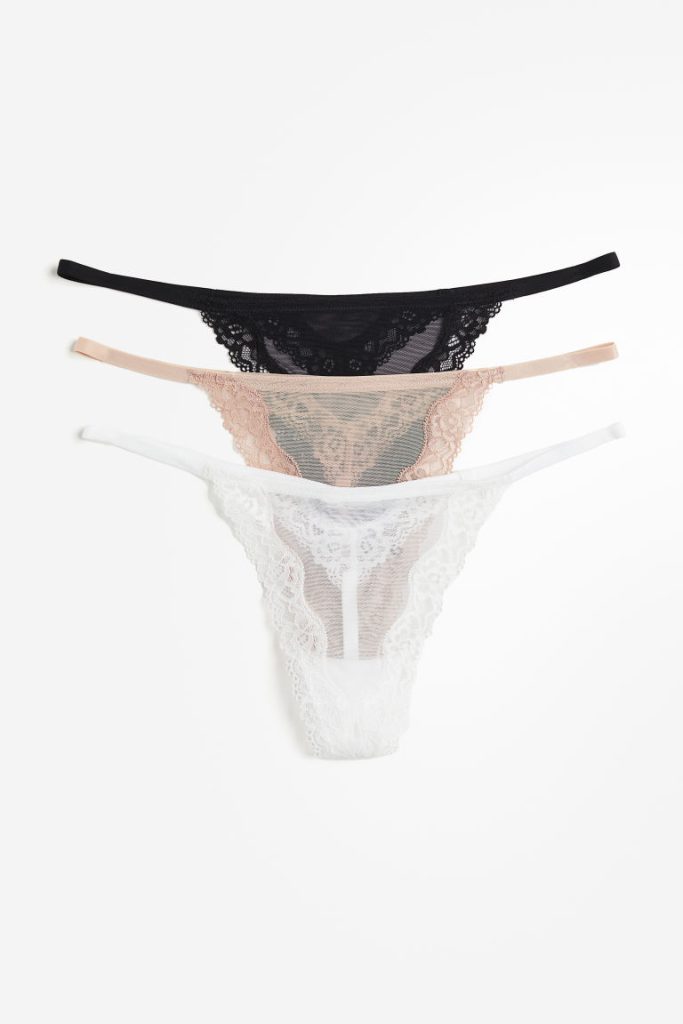 H & M - Set van 3 slips van mesh - Tanga Thong - Wit