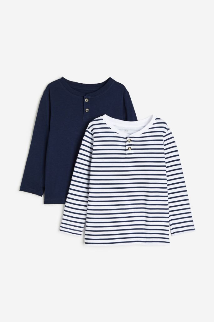 H & M - Set van 2 henleyshirts - Wit